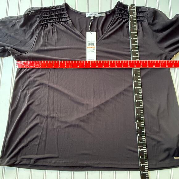 NEW! Calvin Klein liquid Knit V Neck shoulder smocking sheer sleeves top size 2X - Picture 11 of 12